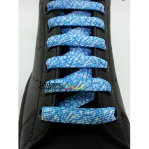 Cordon Plano Impreso Elefante Azul Blanco Special Elephant Blue White Tubelaces