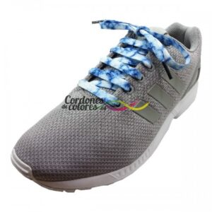 Cordon Plano Impreso White Marbel Blue Royal Tubelaces