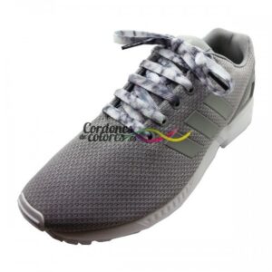 Cordon Plano Impreso White Marbel Black Grey Tubelaces