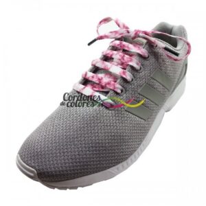 Cordon Plano Impreso White Marbel Red Pink Tubelaces