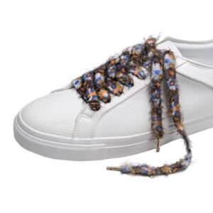 Cordones Planos Estampados Flores Marrón Azul