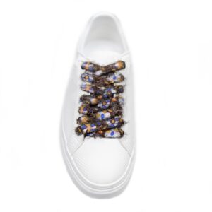 Cordones Planos Estampados Flores Marrón Azul