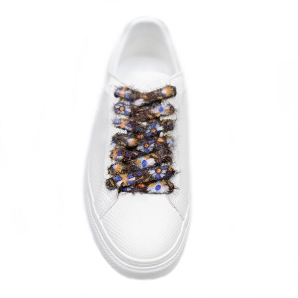 Cordones Planos Estampados Flores Marrón Azul