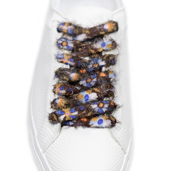 Cordones Planos Estampados Flores Marrón Azul