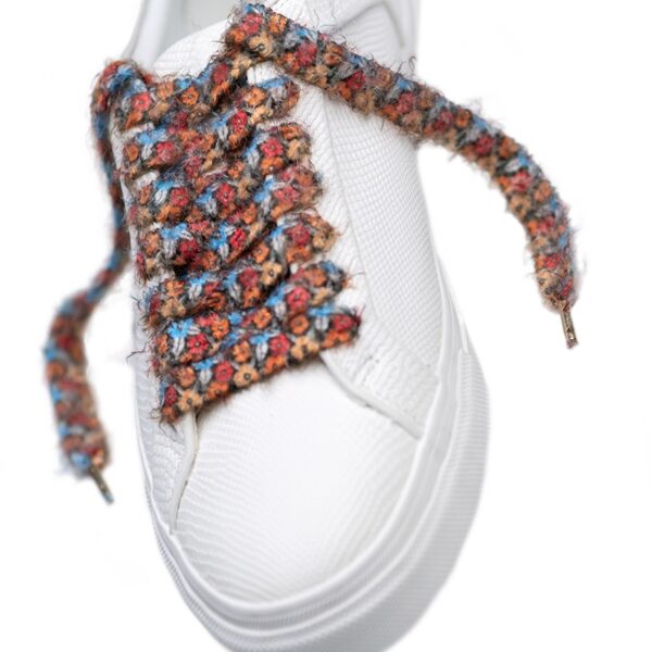 Cordones Planos Estampados Flores Rojo Naranja Azul