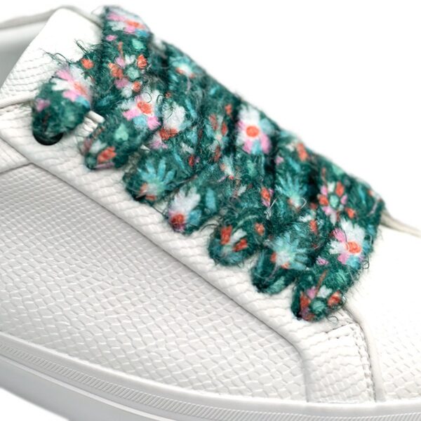 Cordones Planos Estampados Flores Verde
