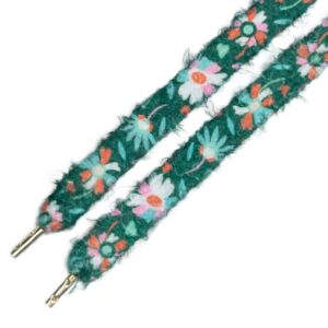 Cordones Planos Estampados Flores Verde