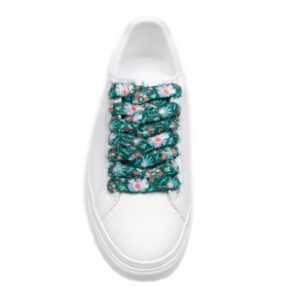 Cordones Planos Estampados Flores Verde