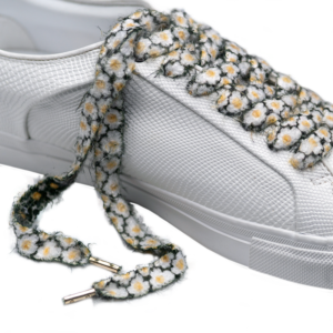 Cordones Planos Estampados Flores Blanco Negro