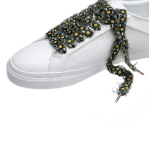 Cordones Planos Estampados Flores Blanco Negro