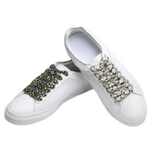 Cordones Planos Estampados Flores Blanco Negro