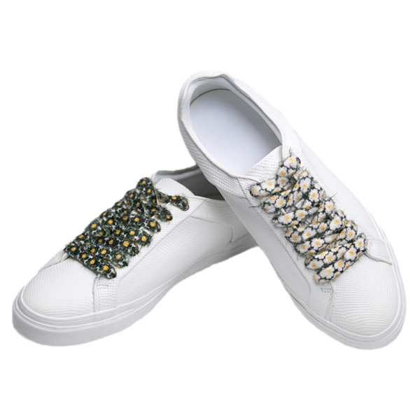 Cordones Planos Estampados Flores Blanco Negro