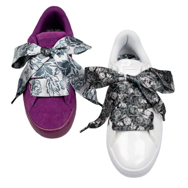 Cordones Planos Estampados Raso Flores Negras