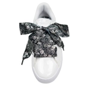 Cordones Planos Estampados Raso Flores Negras