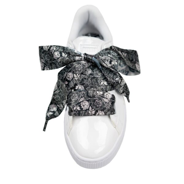 Cordones Planos Estampados Raso Flores Negras