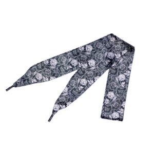 Cordones Planos Estampados Raso Flores Negras