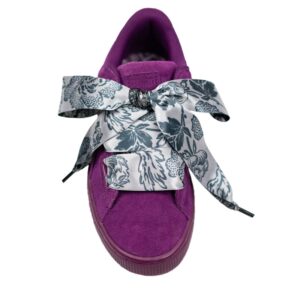 Cordones Planos Estampados Raso Flores Negras