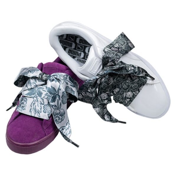 Cordones Planos Estampados Raso Flores Negras