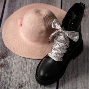 Cordones Planos Estampados Raso Flores Rosas
