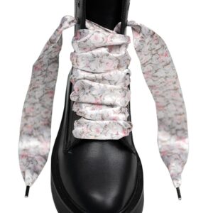 Cordones Planos Estampados Raso Flores Rosas