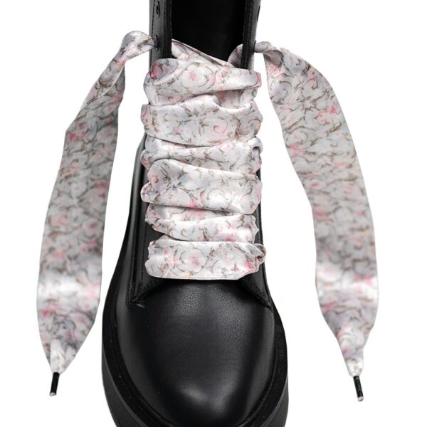 Cordones Planos Estampados Raso Flores Rosas