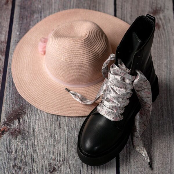 Cordones Planos Estampados Raso Flores Rosas
