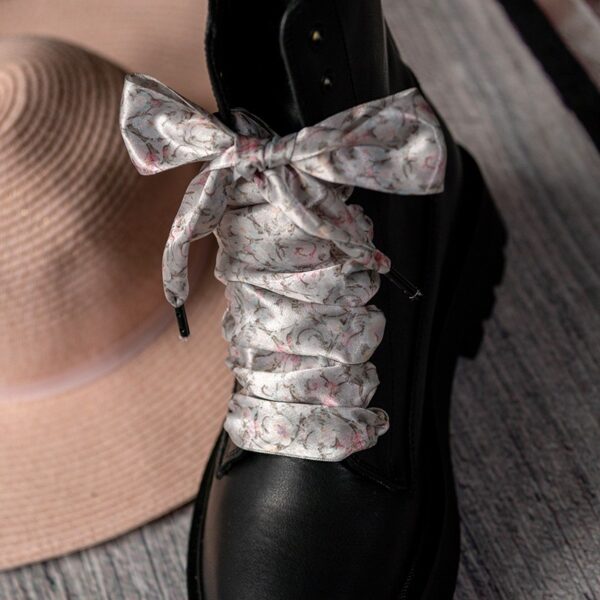 Cordones Planos Estampados Raso Flores Rosas